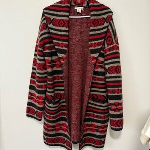 Artisan Red and Black Striped Womens Cardigan sweater size M